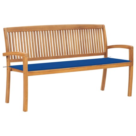 vidaXL Banco de jardín apilable con cojín madera maciza de teca 159 cm