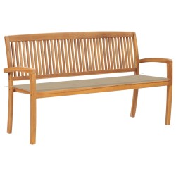 vidaXL Banco de jardín apilable con cojín madera maciza teca 159 cm