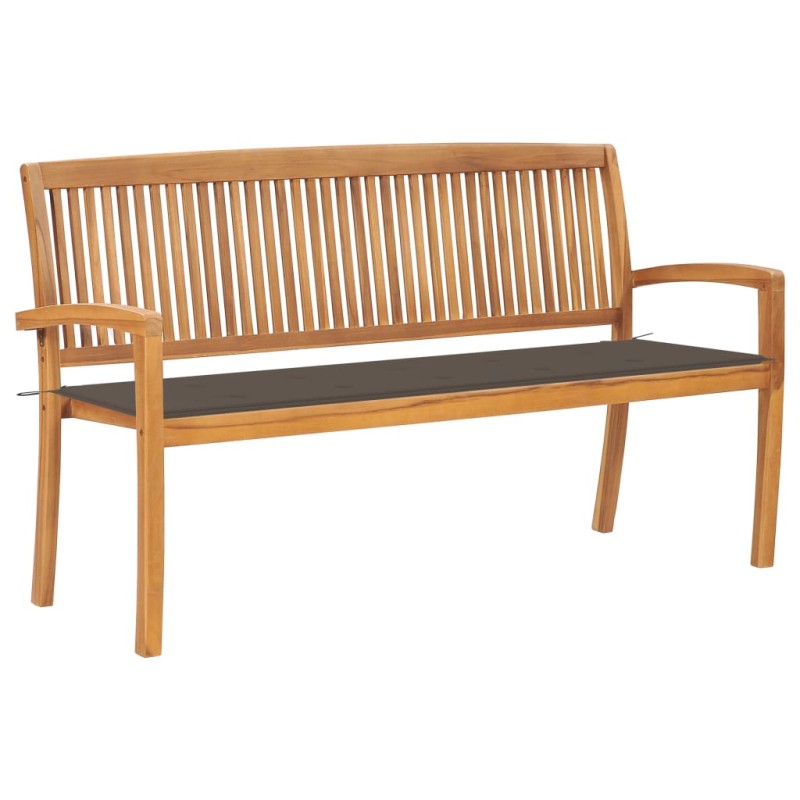 vidaXL Banco de jardín apilable y cojín madera maciza de teca 159 cm vidaXL Banco de jardín apilable y cojín madera maciza de teca 159 cm
