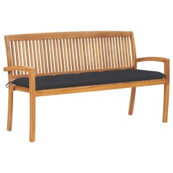 vidaXL Banco de jardín apilable con cojín madera maciza de teca 159 cm
