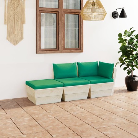 vidaXL Muebles de jardín de palets 3 pzas y cojines madera de abeto 