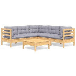 vidaXL Juego de muebles de jardín 6 pzas y cojines madera maciza pino