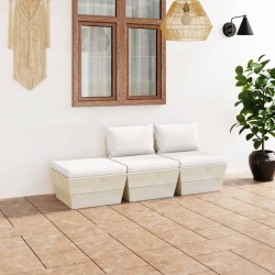 vidaXL Muebles de jardín de palets 3 pzas y cojines madera de abeto 