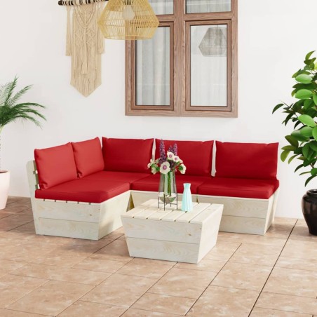 vidaXL Muebles de jardín de palets 5 piezas y cojines madera de abeto 