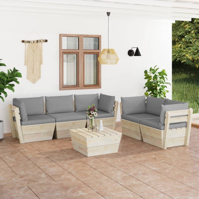 vidaXL Muebles de jardín de palets 6 piezas y cojines madera de abeto vidaXL Muebles de jardín de palets 6 piezas y cojines madera de abeto