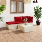 vidaXL Muebles de jardín de palets 4 pzas y cojines madera de abeto vidaXL Muebles de jardín de palets 4 pzas y cojines madera de abeto