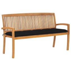 vidaXL Banco de jardín apilable con cojín madera maciza de teca 159 cm