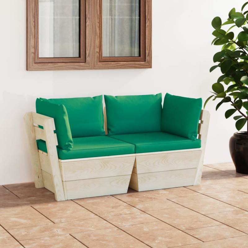 vidaXL Sofá de palets de jardín 2 plazas con cojines madera de abeto vidaXL Sofá de palets de jardín 2 plazas con cojines madera de abeto