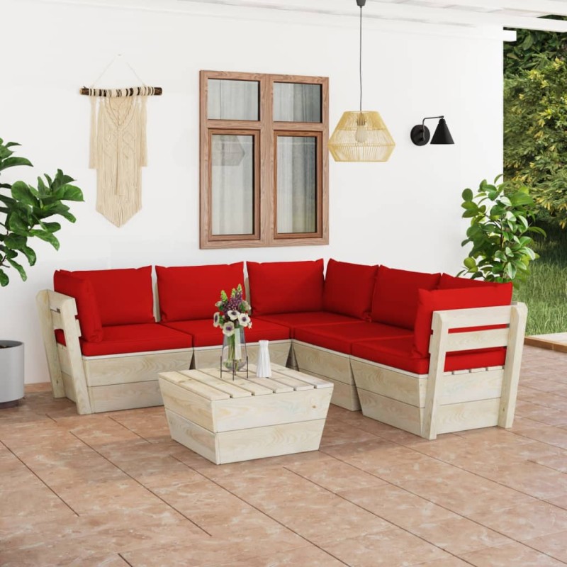 vidaXL Muebles de jardín de palets 6 piezas y cojines madera de abeto vidaXL Muebles de jardín de palets 6 piezas y cojines madera de abeto