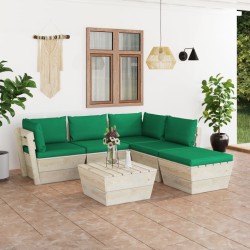 vidaXL Muebles de jardín de palets 6 piezas y cojines madera de abeto 