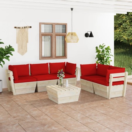 vidaXL Muebles de jardín de palets 6 piezas y cojines madera de abeto 