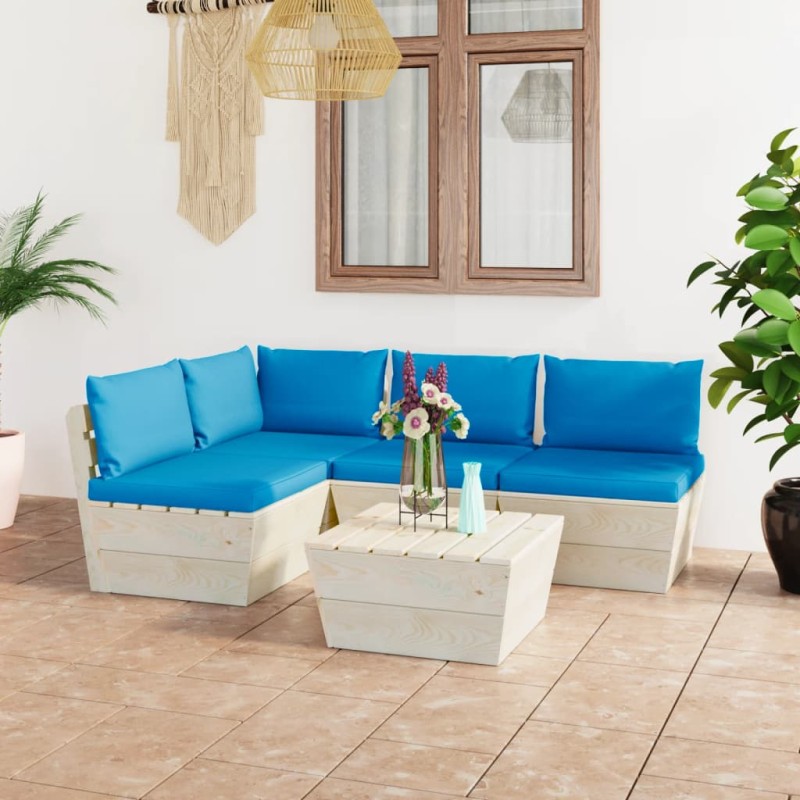 vidaXL Muebles de jardín de palets 5 piezas y cojines madera de abeto vidaXL Muebles de jardín de palets 5 piezas y cojines madera de abeto