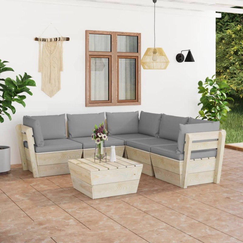 vidaXL Muebles de jardín de palets 6 piezas y cojines madera de abeto vidaXL Muebles de jardín de palets 6 piezas y cojines madera de abeto