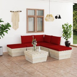 vidaXL Muebles de jardín de palets 6 piezas y cojines madera de abeto 