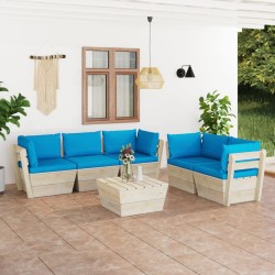 vidaXL Muebles de jardín de palets 6 piezas y cojines madera de abeto 