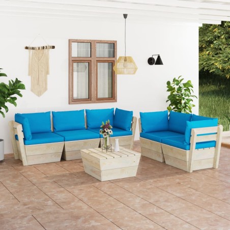 vidaXL Muebles de jardín de palets 6 piezas y cojines madera de abeto 