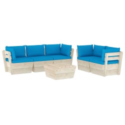 vidaXL Muebles de jardín de palets 6 piezas y cojines madera de abeto 