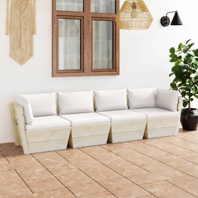 vidaXL Sofá de palets de jardín 4 plazas con cojines madera de abeto vidaXL Sofá de palets de jardín 4 plazas con cojines madera de abeto