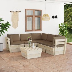 vidaXL Muebles de jardín de palets 6 piezas y cojines madera de abeto 
