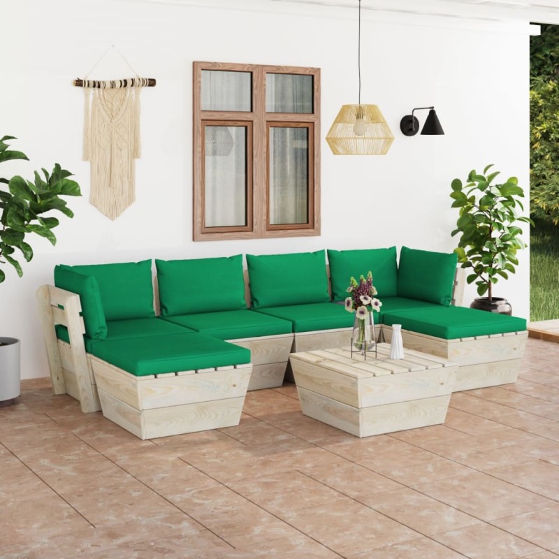 vidaXL Muebles de jardín de palets 7 piezas y cojines madera de abeto vidaXL Muebles de jardín de palets 7 piezas y cojines madera de abeto