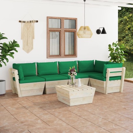 vidaXL Muebles de jardín de palets 6 piezas y cojines madera de abeto 