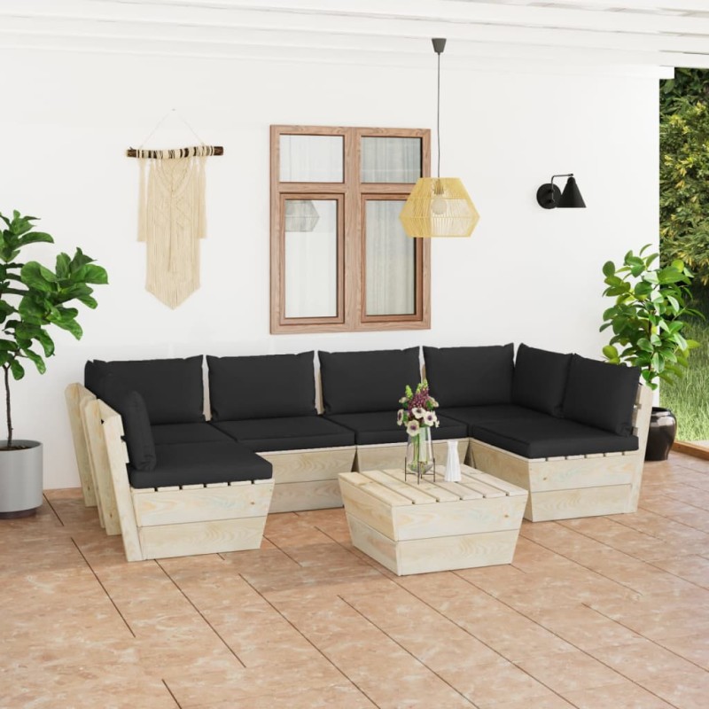 vidaXL Muebles de jardín de palets 7 piezas y cojines madera de abeto vidaXL Muebles de jardín de palets 7 piezas y cojines madera de abeto