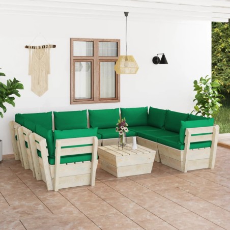 vidaXL Muebles de jardín de palets 9 piezas y cojines madera de abeto 