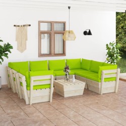 vidaXL Muebles de jardín de palets 9 piezas y cojines madera de abeto 
