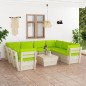 vidaXL Muebles de jardín de palets 9 piezas y cojines madera de abeto 