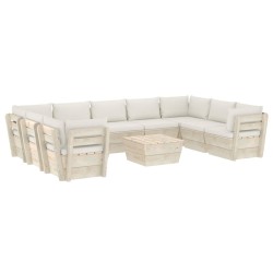 vidaXL Muebles de jardín de palés 10 piezas y cojines madera de abeto