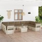 vidaXL Muebles de jardín de palés 10 piezas y cojines madera de abeto