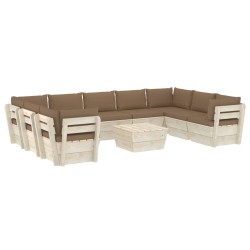 vidaXL Muebles de jardín de palés 10 piezas y cojines madera de abeto