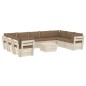 vidaXL Muebles de jardín de palés 10 piezas y cojines madera de abeto