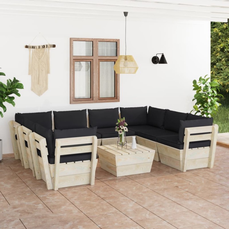 vidaXL Muebles de jardín de palets 9 piezas y cojines madera de abeto vidaXL Muebles de jardín de palets 9 piezas y cojines madera de abeto