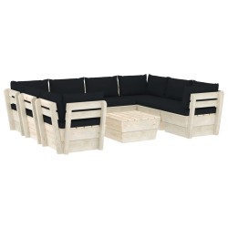 vidaXL Muebles de jardín de palets 9 piezas y cojines madera de abeto 