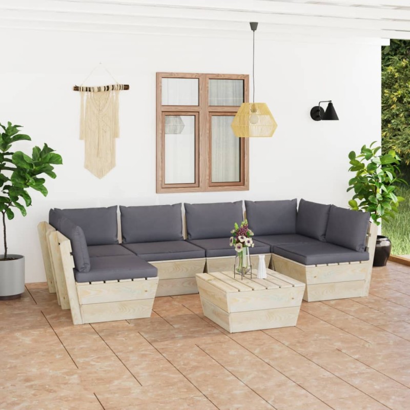 vidaXL Muebles de jardín de palets 7 piezas y cojines madera de abeto vidaXL Muebles de jardín de palets 7 piezas y cojines madera de abeto