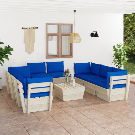 vidaXL Muebles de jardín de palets 9 piezas y cojines madera de abeto  