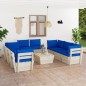 vidaXL Muebles de jardín de palets 9 piezas y cojines madera de abeto  