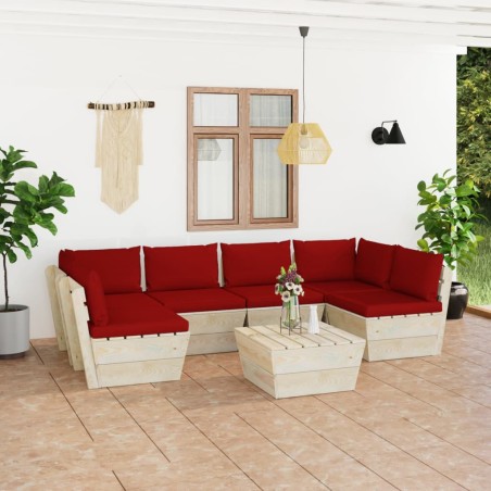 vidaXL Muebles de jardín de palets 7 piezas y cojines madera de abeto 