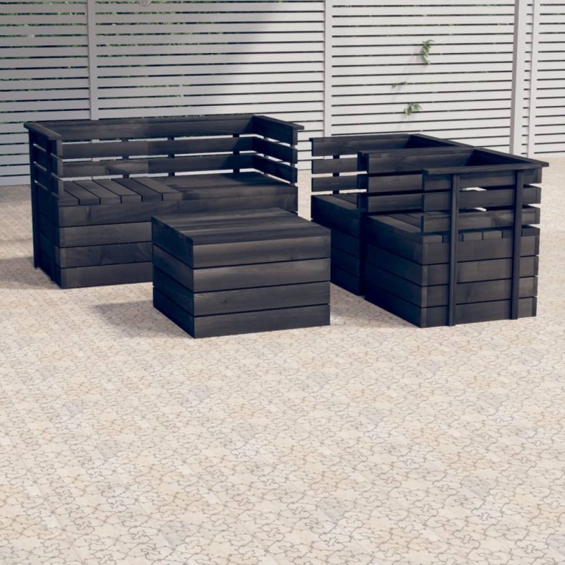 vidaXL Muebles palets de jardín 5 pzas madera maciza pino gris oscuro vidaXL Muebles palets de jardín 5 pzas madera maciza pino gris oscuro