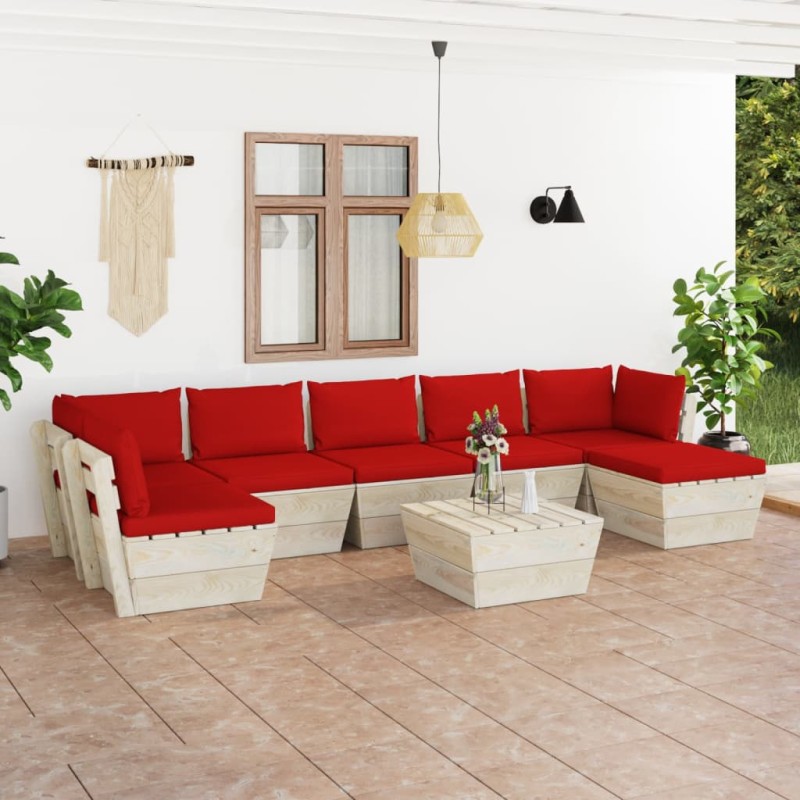 vidaXL Muebles de jardín de palets 8 piezas y cojines madera de abeto 