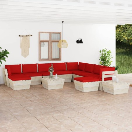 vidaXL Muebles de jardín de palets 12 pzas y cojines madera de abeto  