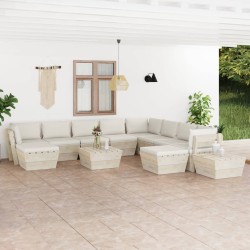 vidaXL Muebles de jardín de palets 12 pzas y cojines madera de abeto  