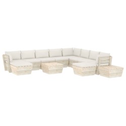 vidaXL Muebles de jardín de palets 12 pzas y cojines madera de abeto  