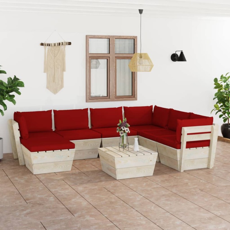 vidaXL Muebles de jardín de palets 8 piezas y cojines madera de abeto vidaXL Muebles de jardín de palets 8 piezas y cojines madera de abeto