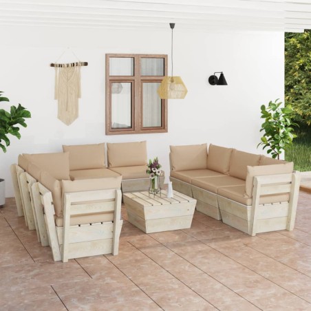 vidaXL Muebles de jardín de palets 9 piezas y cojines madera de abeto  
