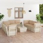 vidaXL Muebles de jardín de palets 9 piezas y cojines madera de abeto  
