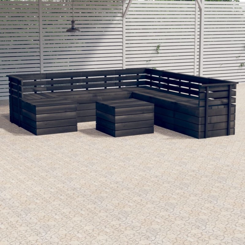 vidaXL Muebles palets de jardín 9 pzas madera maciza pino gris oscuro