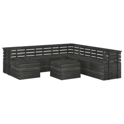 vidaXL Muebles palets de jardín 9 pzas madera maciza pino gris oscuro