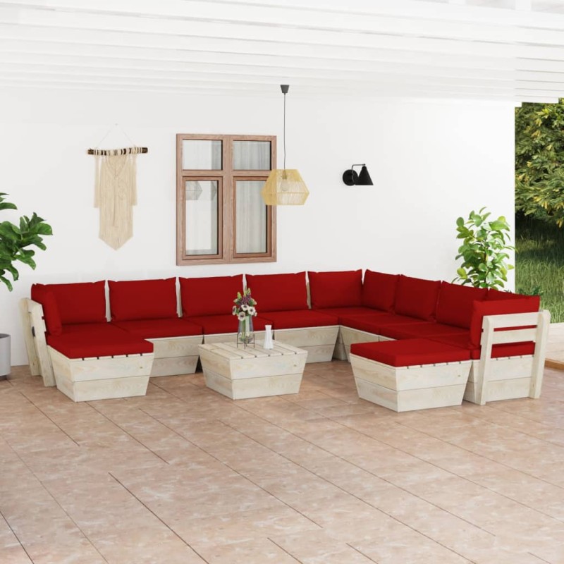 vidaXL Muebles de jardín de palets 11 pzas y cojines madera de abeto vidaXL Muebles de jardín de palets 11 pzas y cojines madera de abeto